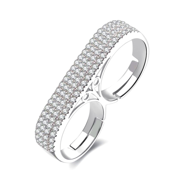 Custom women jewelry two finger diamond luxury ring in 925 sterling silver